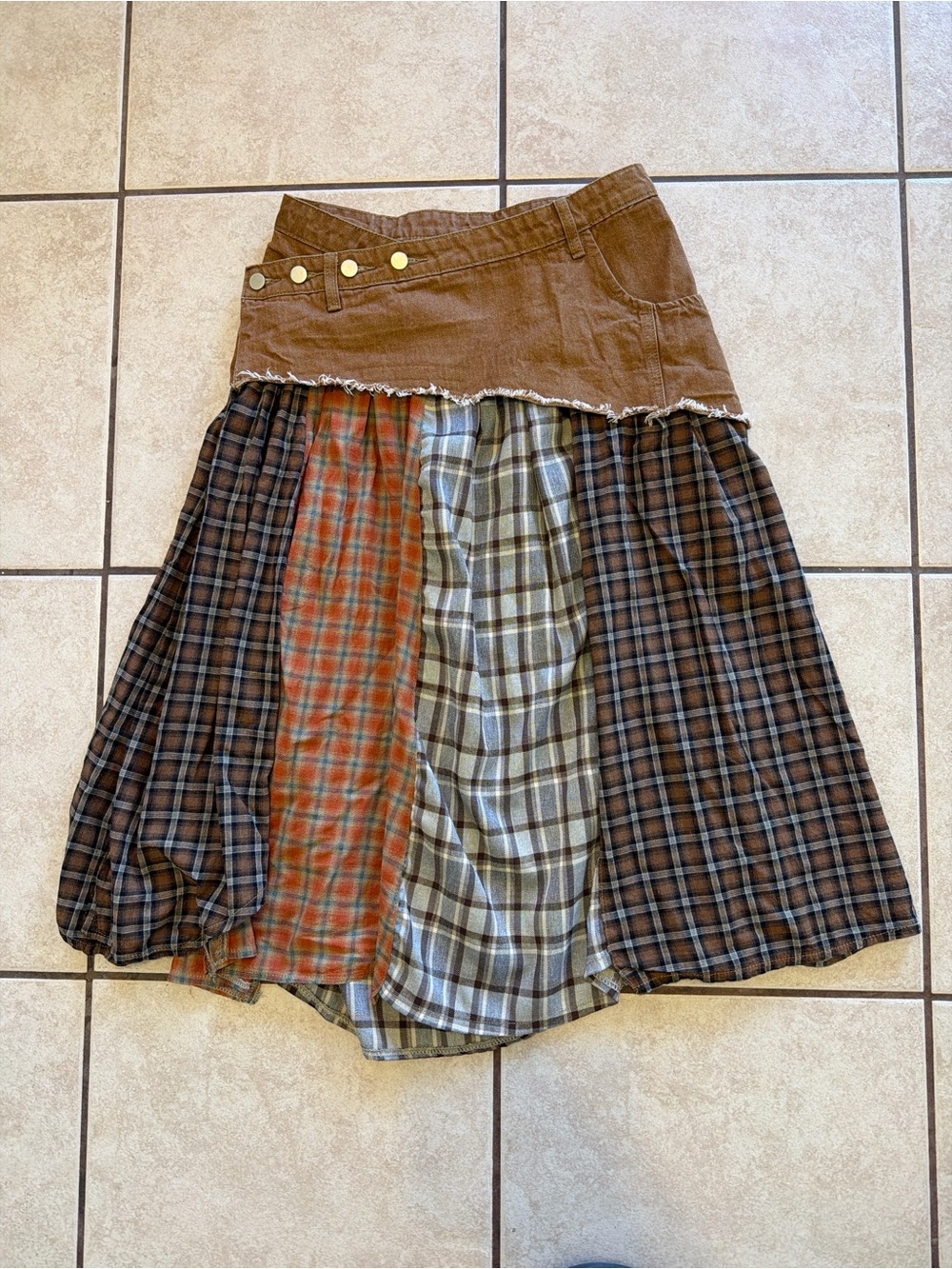 Handmade Patchwork Plaid Wrap Skirt Size 10 Adjustable boho grunge - Picture 2 of 7